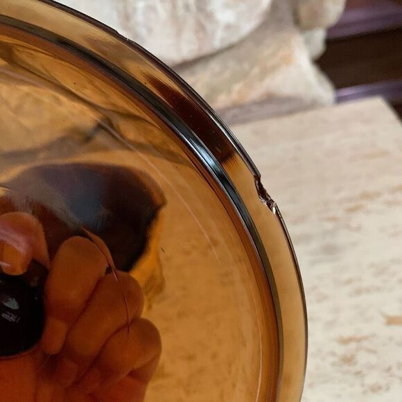 Fire King Anchor Hawking amber glass caserole Dish with basket *chipped lid* - Picture 4 of 15